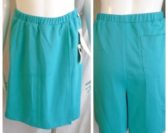 Vintage 1980s Skort Bright Blue/Green Cotton Knit NWT Deadstock Medium