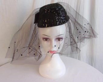 Vintage Black Velvet Rhinestone Veil Halo Ring Fascinator Hat Vintage | Accessories | Vintage Black Velvet Rhinestone Veil  main image 2
