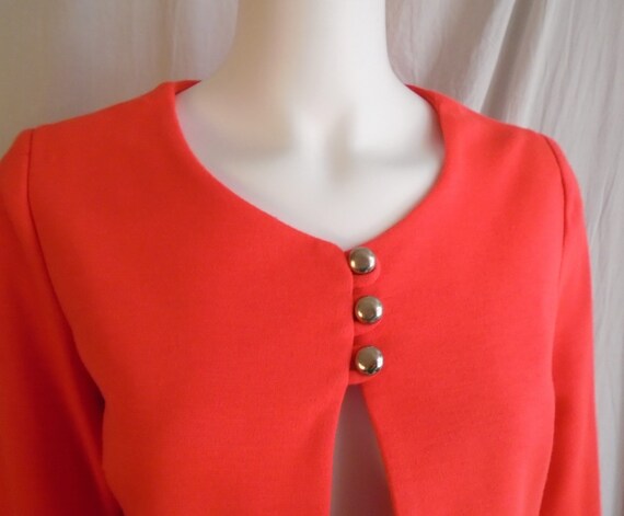 Vintage 1960s Mod Jacket Hot Orange Long Jacket S… - image 4