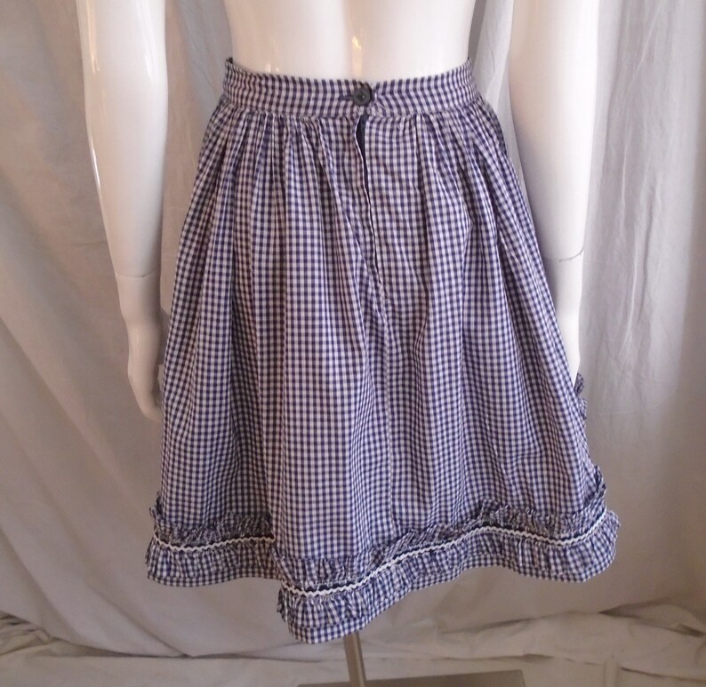 Vintage 1950s Skirt Gingham Navy and White Circle Skirt With Ruffle XS 25 Waist