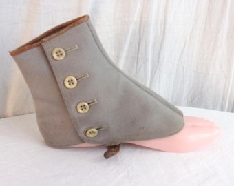 Vintage 1910s Mens Spats Grey Button Up Shoe Covers Edwardian Accessory