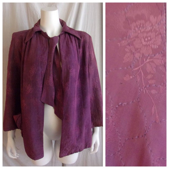 Vintage 1950s Jacket Purple Brocade Rayon Swing J… - image 1