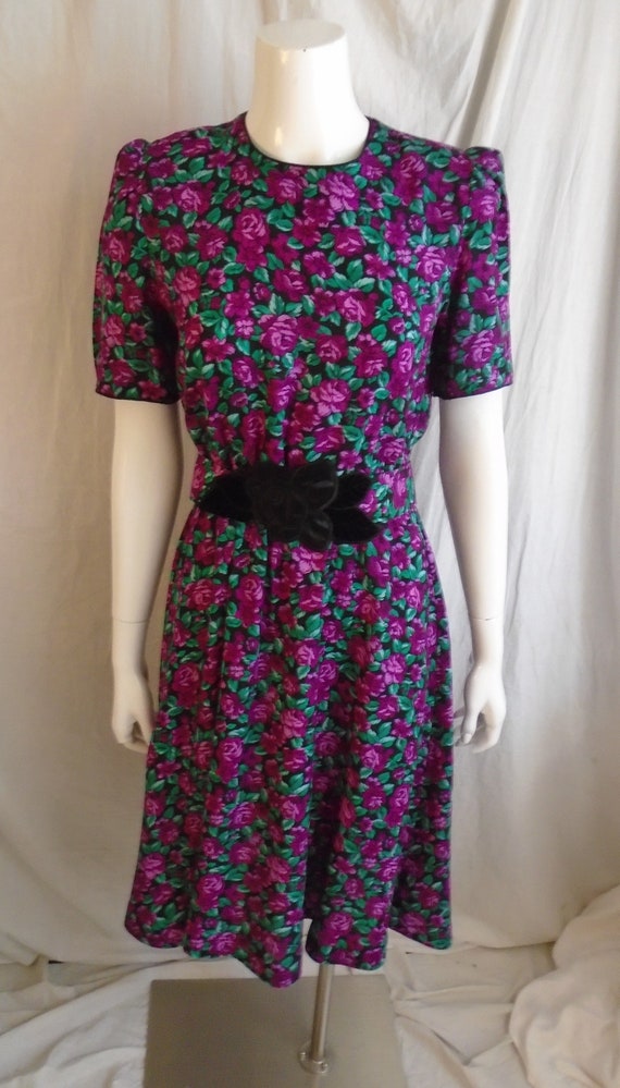 Vintage 1980s Dress Deep Pink and Green Day Dress… - image 5