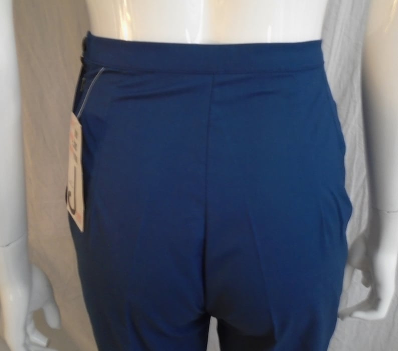 Vintage 1960s Capri Pants Navy Cotton Blend NWT Metal Side Zipper Rockabilly XS 24 Waist