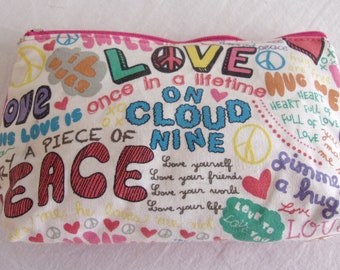 Vintage 1990s Cosmetic Case Peace and Love Themed Small