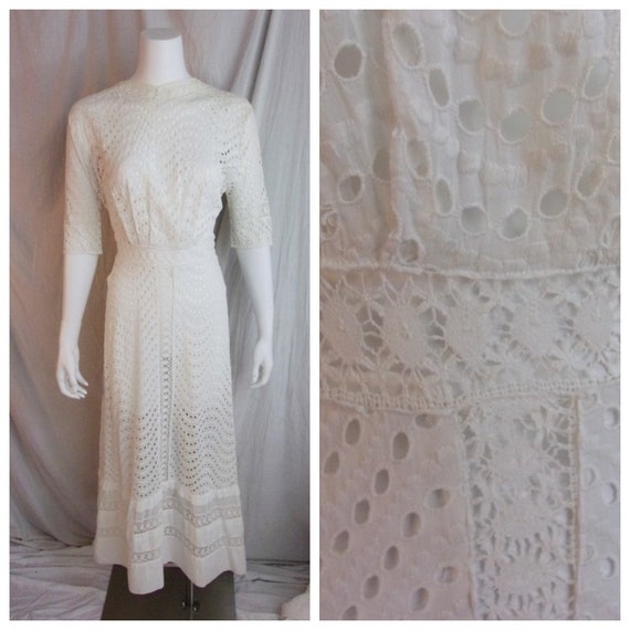 Vintage 1910s Dress White Eyelet Garden Party Dre… - image 1