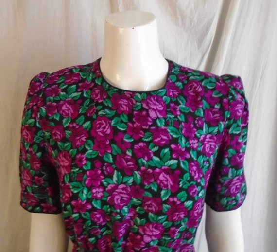 Vintage 1980s Dress Deep Pink and Green Day Dress… - image 7