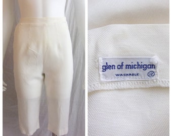 Vintage 1950s Capri Pants White Sharkskin Fabric Metal Zipper XS/S