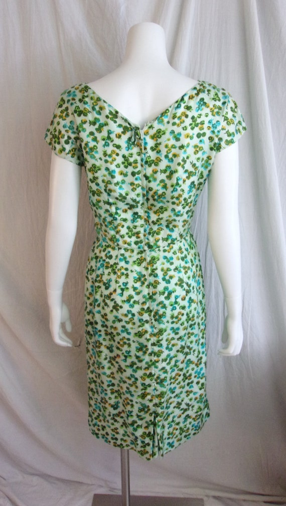 Vintage 1950s Dress Silk Print Floral Wiggle Dres… - image 7