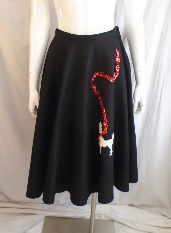 Vintage 1950s Skirt Black Felt Circle Skirt with … - image 3