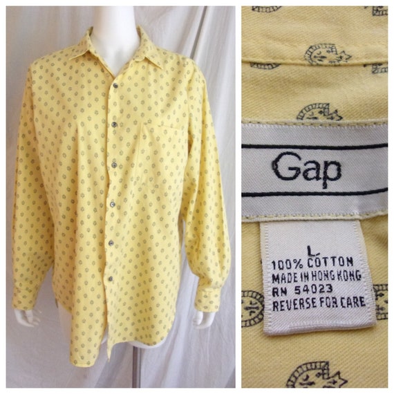 Vintage 1980s Shirt Yellow Preppy Oxford Shirt wi… - image 1