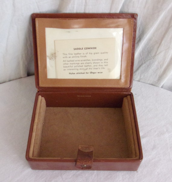 Vintage 1950s Box Brown Leather Jewelry Box Unisex - image 2