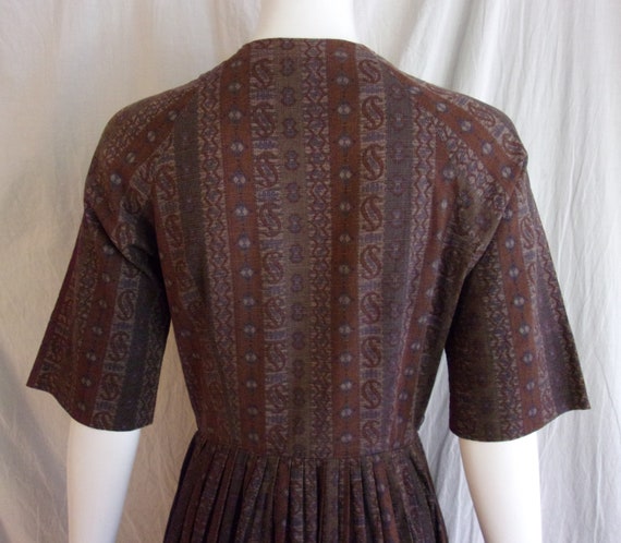 Vintage 1950s Dress Brown Paisley Print Cotton Sh… - image 6