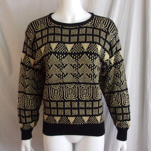 Vintage 1970s Sweater Gold and Black Pullover Disco S/M