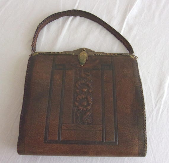 Vintage 1920s Purse Tooled Leather Arts and Crafts Art Nouveau
