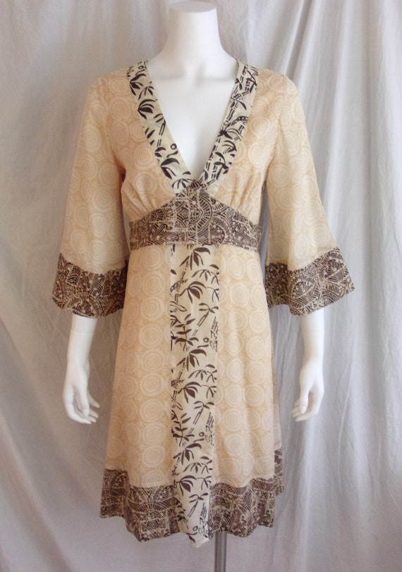 Vintage 1990s Dress Asian Inspired Print Belled S… - image 5