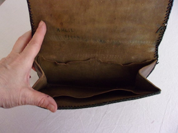 Vintage 1920s Purse Brown Leather Tooled Clutch P… - image 3