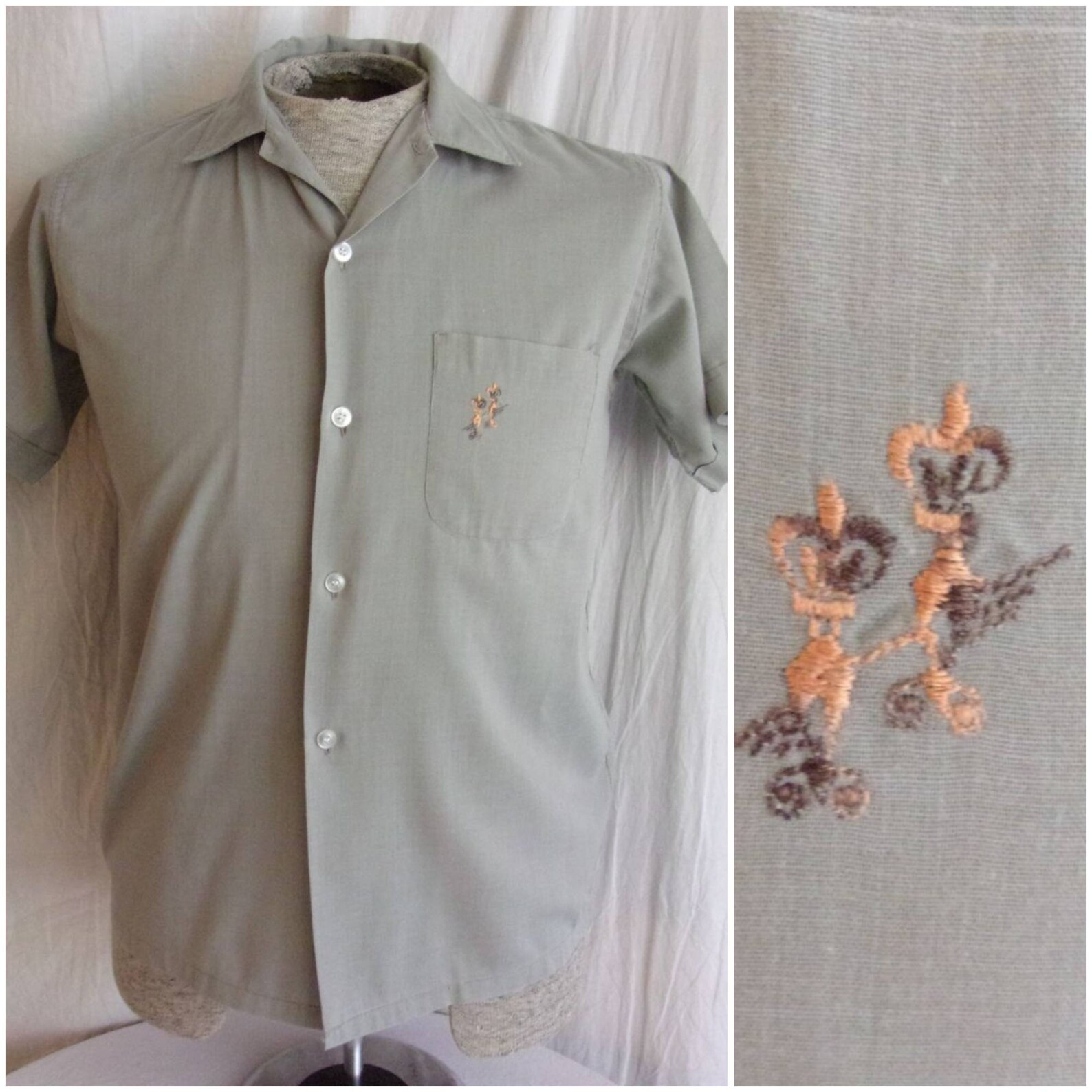 Button Down Designs Vintage 1960s Shirt Mans Button Down With Embroidered Design Rockabilly ...