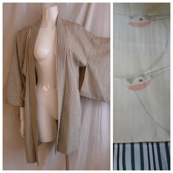 Vintage 1950s Kimono Rayon Crepe Striped Unisex Ki