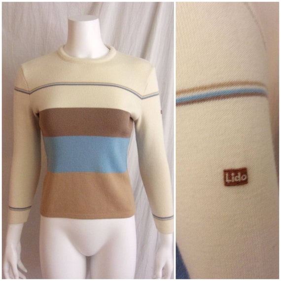 Vintage 1970s Sweater Striped Wool Pullover by Li… - image 1