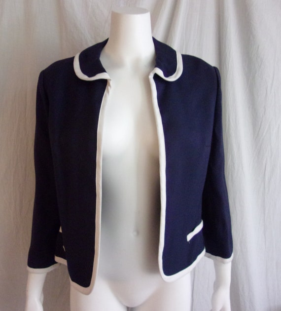 Vintage 1960s Jacket Blue Linen Spring Blazer Whi… - image 7