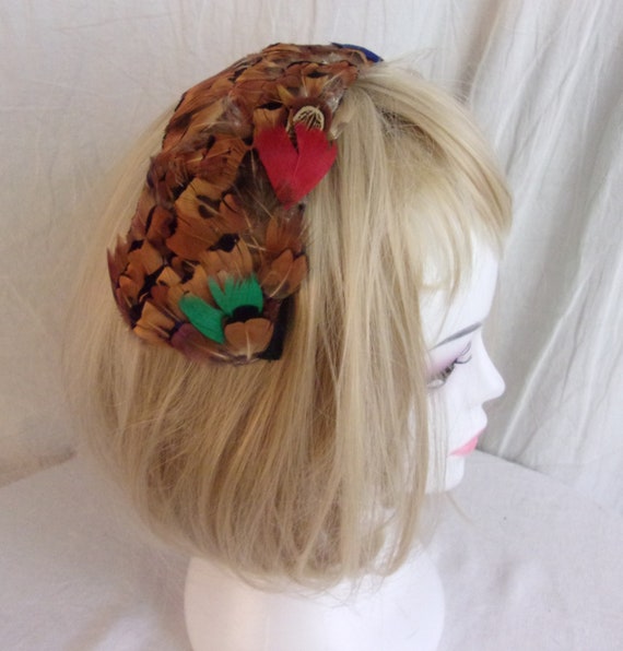 Vintage 1960s Hat All Feather Calot Mini Hat Headband  display picture 2