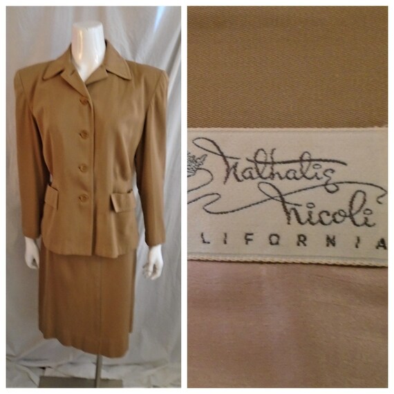 Vintage 1940s Womans Suit Camel Gabardine Natalie