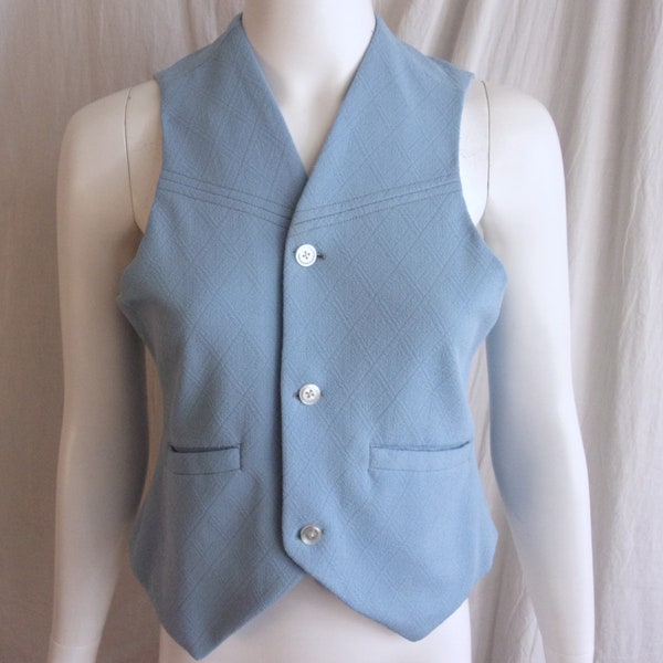 Vintage 1970s Vest Unisex Light Blue Leisure Suit Vest Mans XS Womans Small