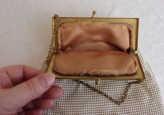 Vintage 1920s Purse White Metal Mesh Whiting and … - image 4