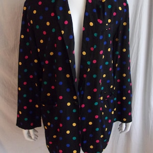 Blazer vintage des années 1980 à pois veste de costume noir et arc-en-ciel XL