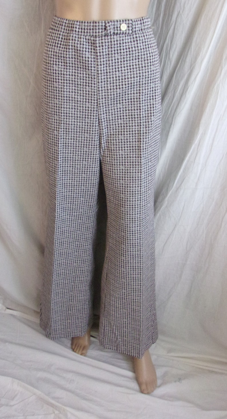 Pantalon vintage des années 1970 à carreaux marron et blanc flares NWT Deadstock M/L image 3