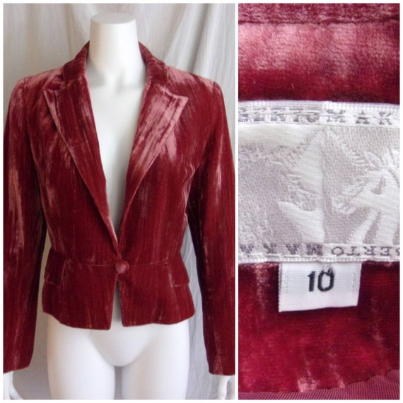 Vintage 1980s Panne Velvet Jacket Dusky Raspberry… - image 1