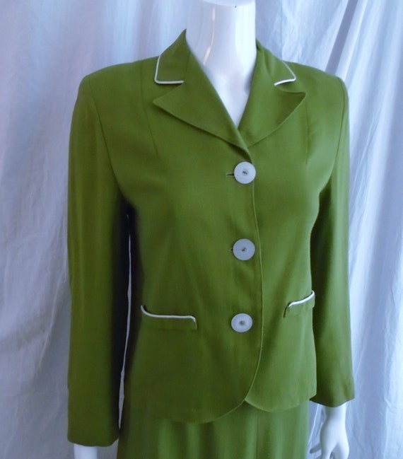 Vintage 1960s Suit Olive Dress Linen Mod Skirt Su… - image 7