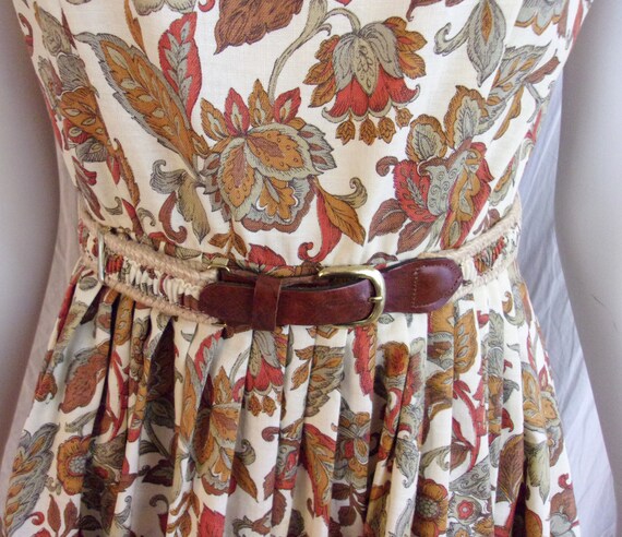 Vintage 1950s Dress Brown Red White Floral Cotton… - image 4