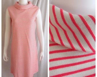 Vintage 1960s Dress Striped Red and White Cowl Neck Mod Mini M/L