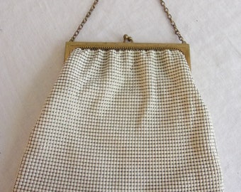 Vintage 1920s Purse White Metal Mesh Whiting and Davis Flapper Bag