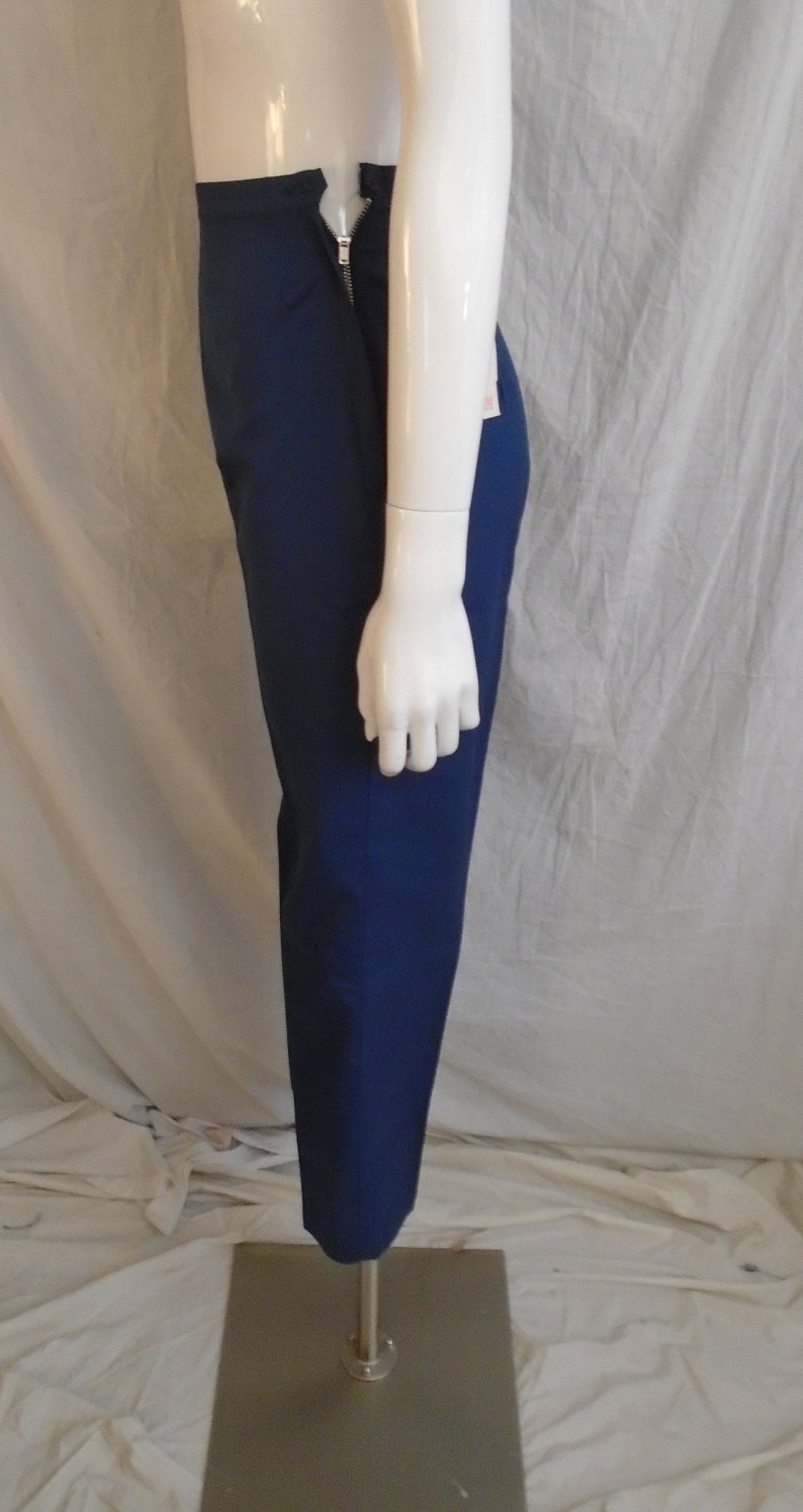 Vintage 1960s Capri Pants Navy Cotton Blend NWT Metal Side Zipper Rockabilly XS 24 Waist