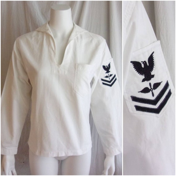 Vintage 1940s Middy Top  WWII Era Navy Uniform Wh… - image 1