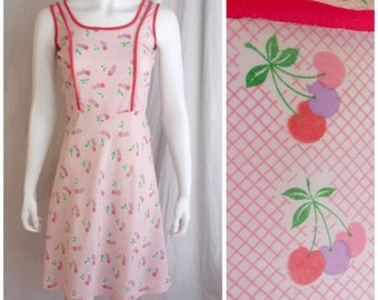 Vintage 1960s Dress Cherry Print Sundress Rockabilly Small Petite