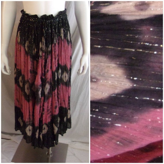 Vintage 1970s Maxi Skirt Pink and Black Tie Dye G… - image 1