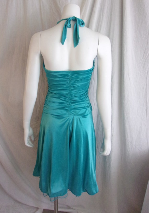 Vintage 1990s Halter Dress Turquoise Flaring Skir… - image 3
