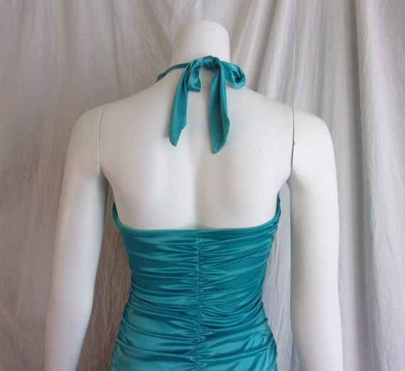 Vintage 1990s Halter Dress Turquoise Flaring Skir… - image 2