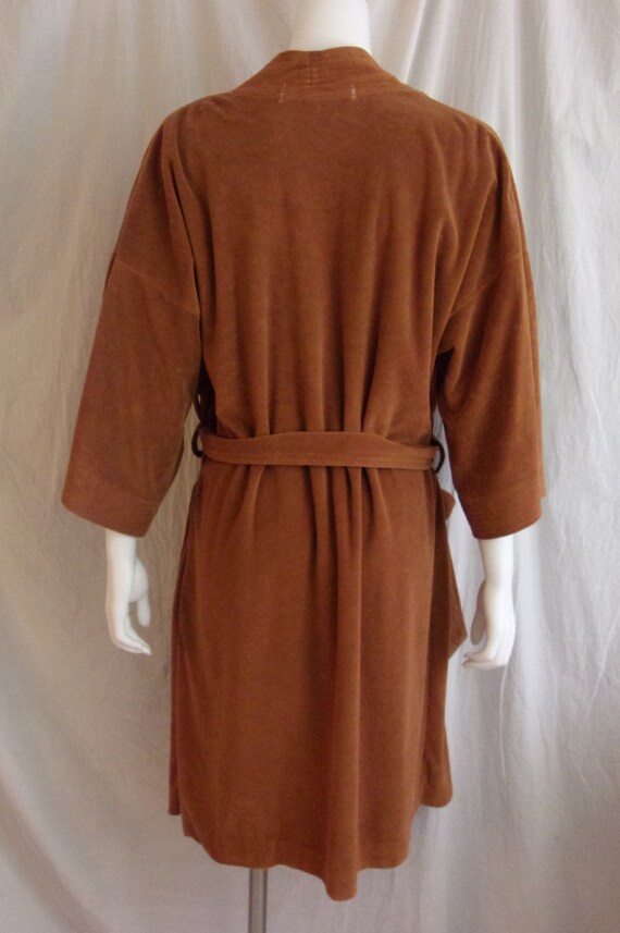 Vintage 1970s Mans Velour Robe Warm Brown with Mo… - image 2