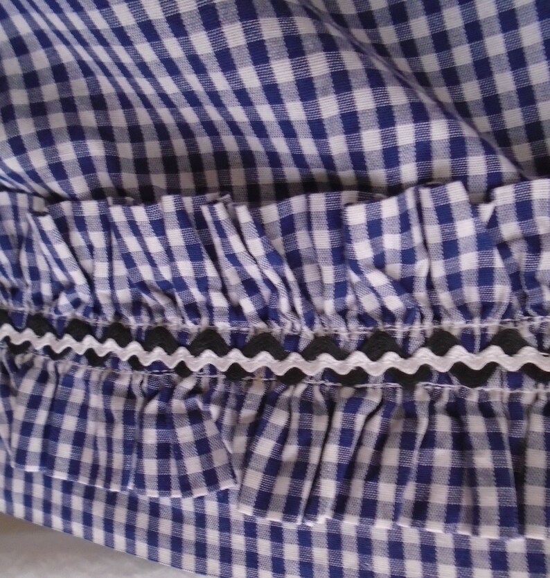 Vintage 1950s Skirt Gingham Navy and White Circle Skirt With Ruffle XS 25 Waist