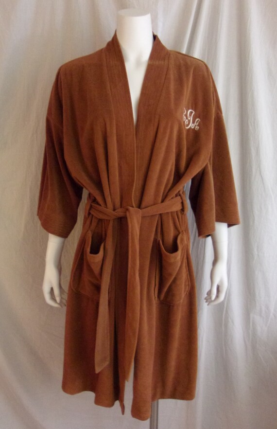 Vintage 1970s Mans Velour Robe Warm Brown with Mo… - image 4