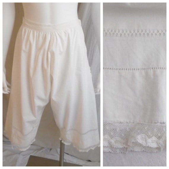 Vintage 1910s White Cotton Bloomers with Lace Trim