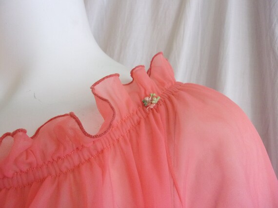 Vintage 1960s Nightgown Sheer Hot Orange with Ruf… - image 7