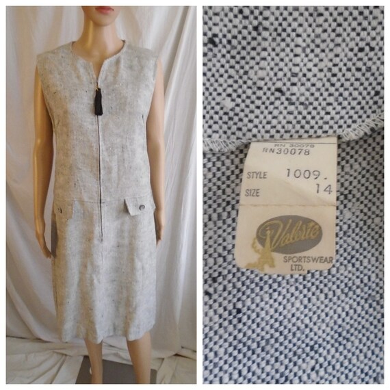 Vintage 1960s Dress Black and White Rayon Tweed S… - image 1