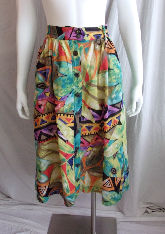 Vintage 1980s Skirt Abstract Print Memphis Milano Style Howard Wolf 28 Waist