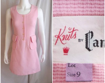 Vintage 1960s Dress Pink Knit Mod Mini Summer Day Dress NWOT XS